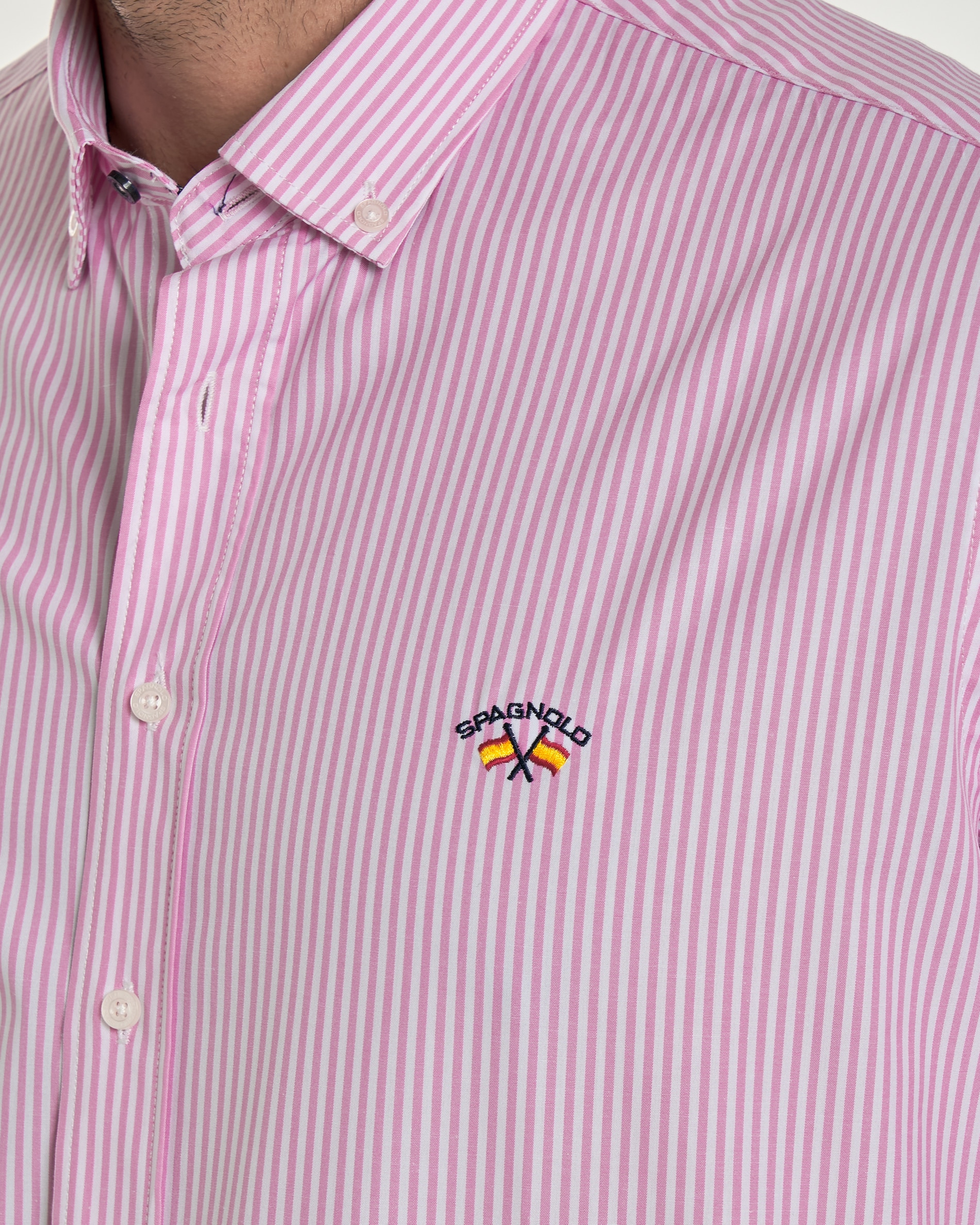 Camisa popelín de hombre corte regular estampado rayas - Spagnolo - Rosa Rosa-2