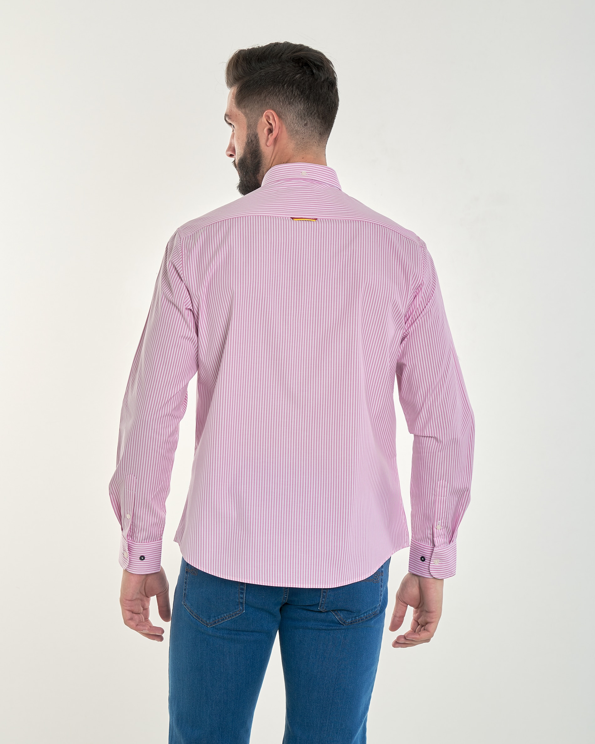 Camisa popelín de hombre corte regular estampado rayas - Spagnolo - Rosa Rosa-3