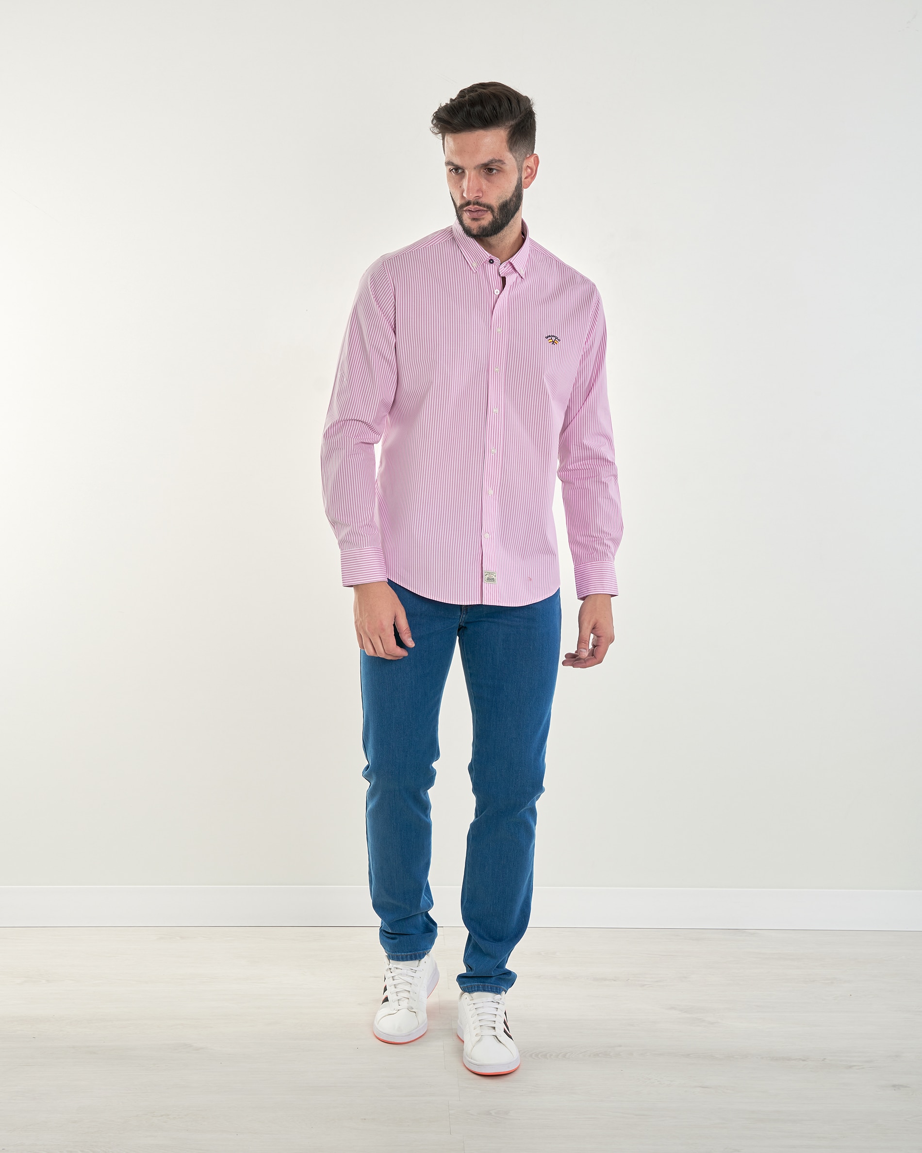 Camisa popelín de hombre corte regular estampado rayas - Spagnolo - Rosa Rosa-4