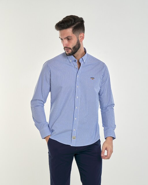 Imagen 0 de Camisa popelín de hombre corte regular estampado rayas color azul