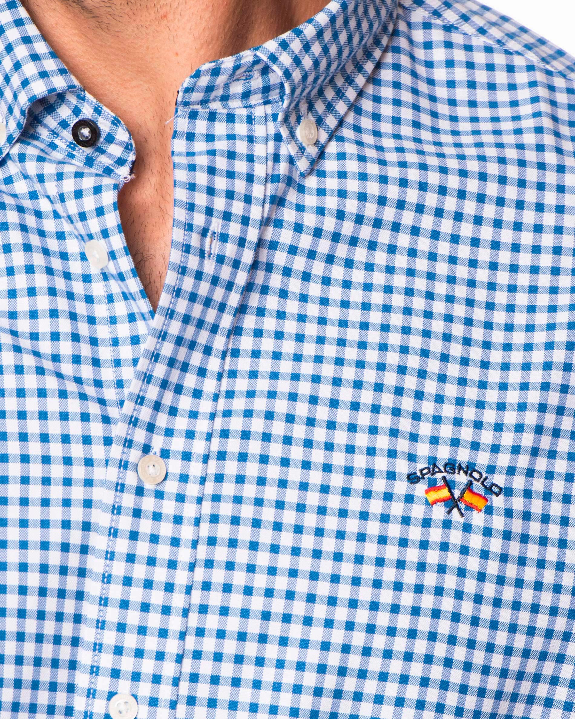 Camisa de hombre corte regular estampado cuadros vichy color azul - Spagnolo - Azul / Blanco Azul / Blanco-2