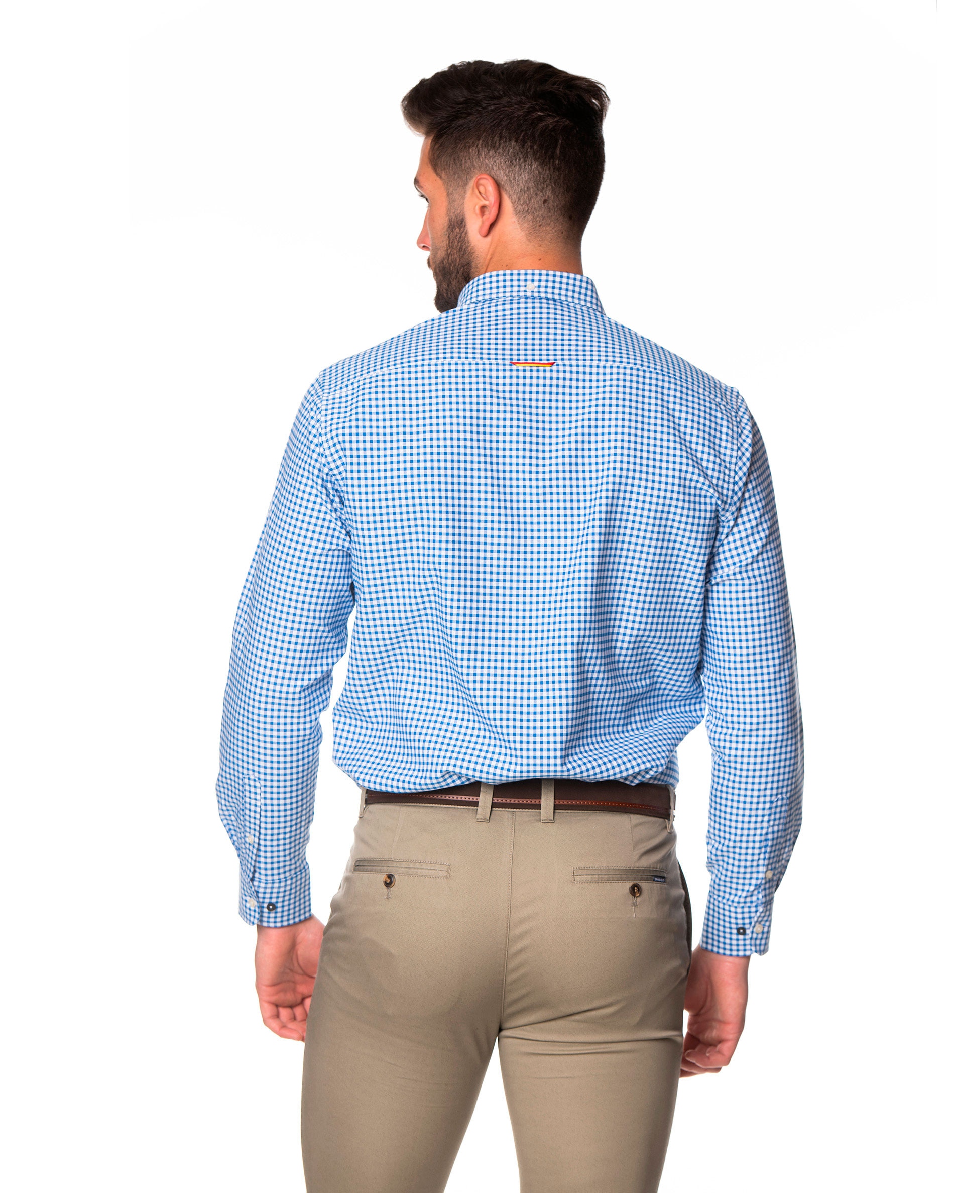 Camisa de hombre corte regular estampado cuadros vichy color azul - Spagnolo - Azul / Blanco Azul / Blanco-3