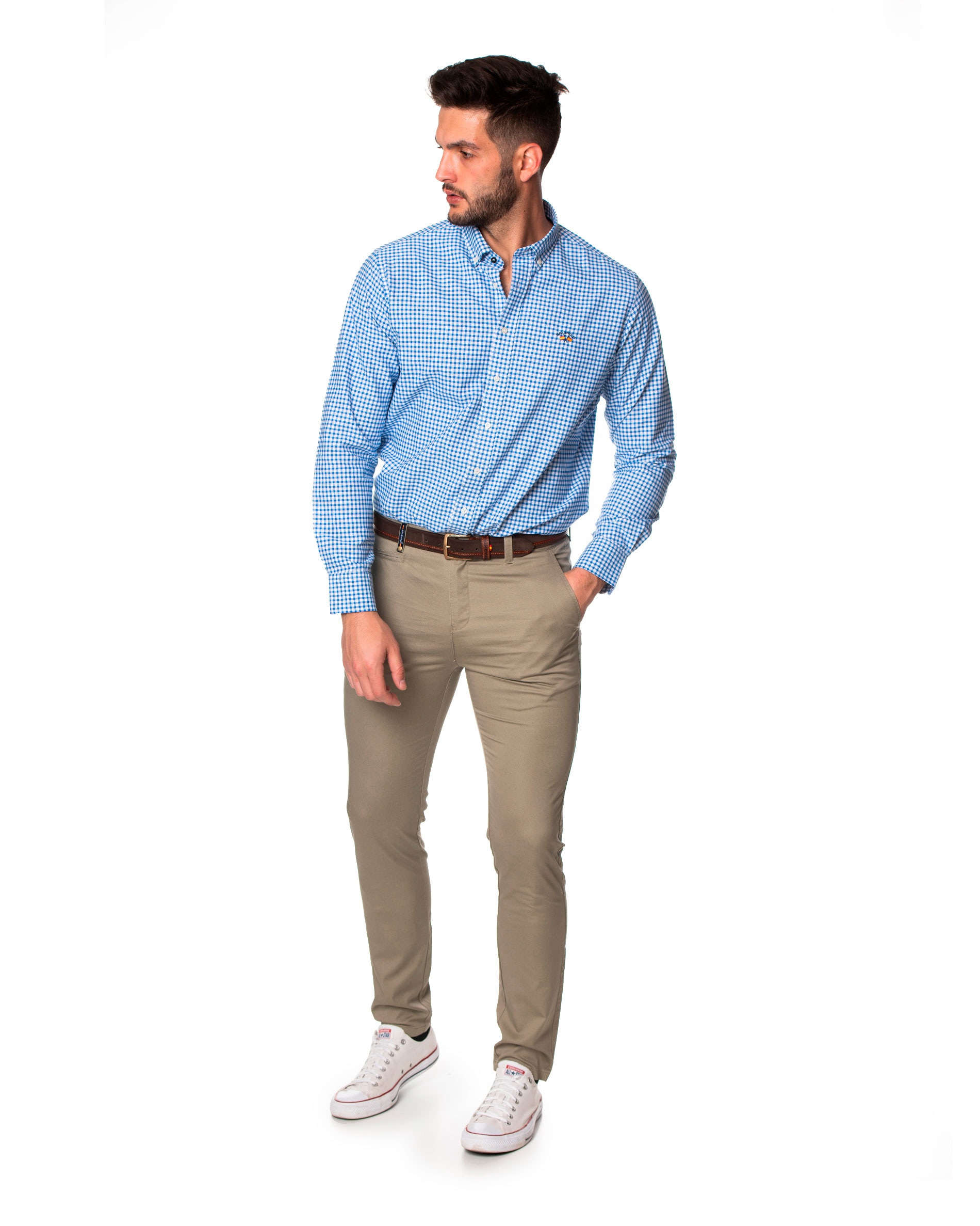 Camisa de hombre corte regular estampado cuadros vichy color azul - Spagnolo - Azul / Blanco Azul / Blanco-4