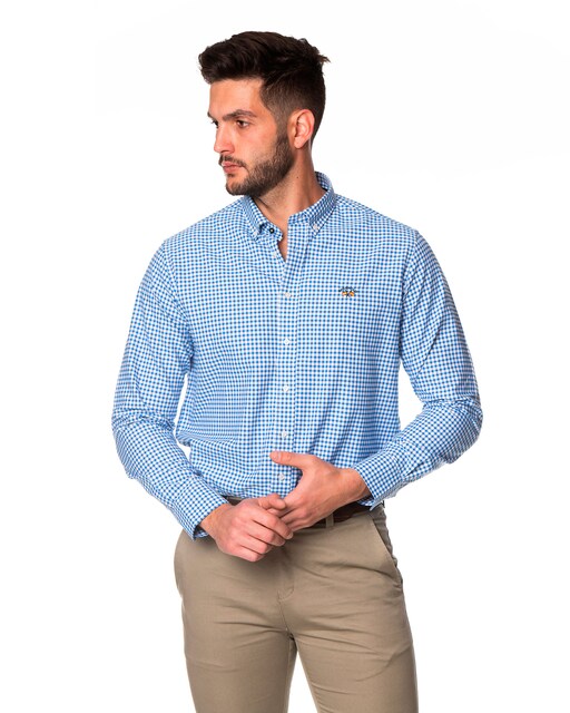 Imagen 0 de Camisa de hombre corte regular estampado cuadros vichy color azul