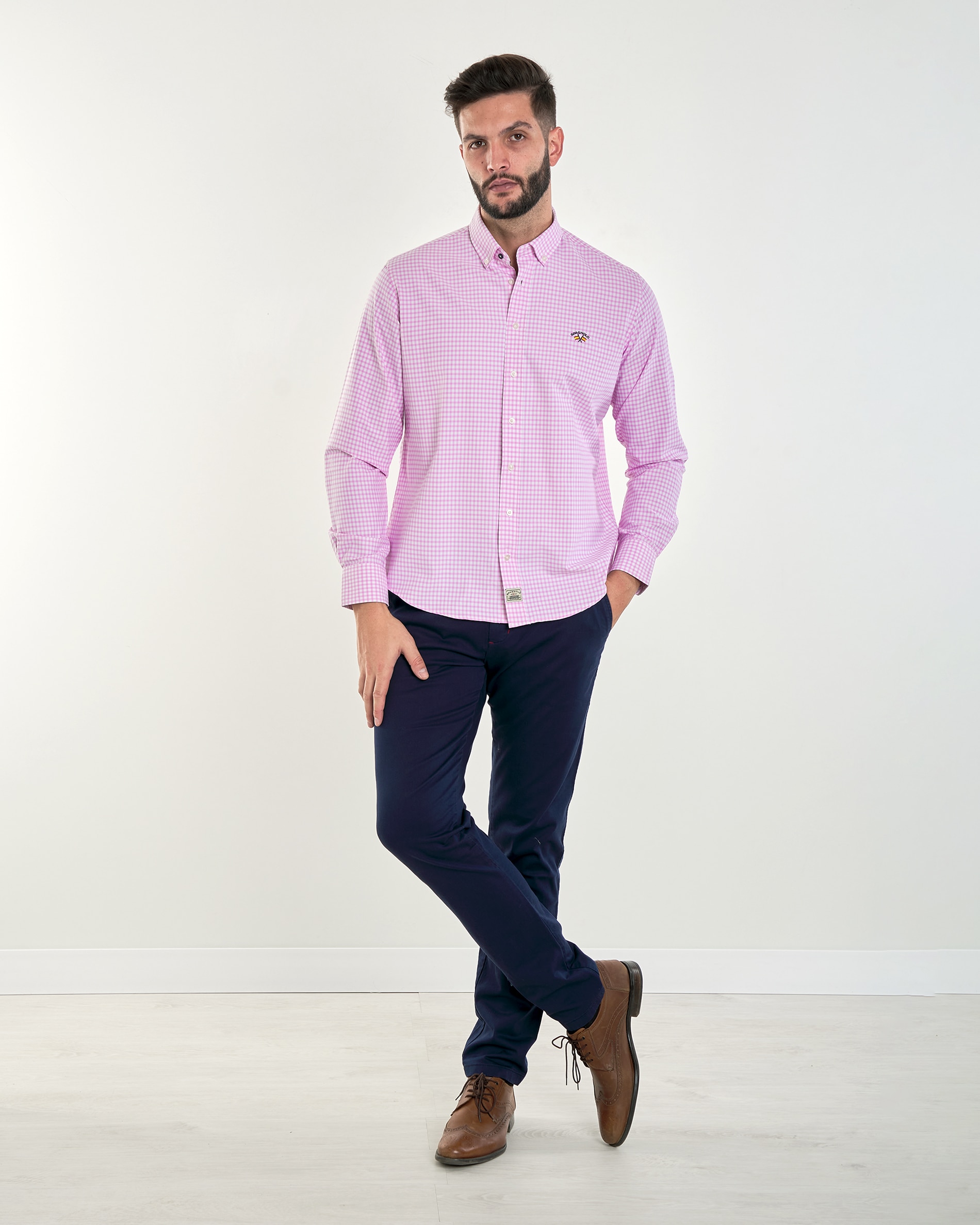 Camisa de hombre corte regular estampado cuadros vichy - Spagnolo - Rosa Rosa-4