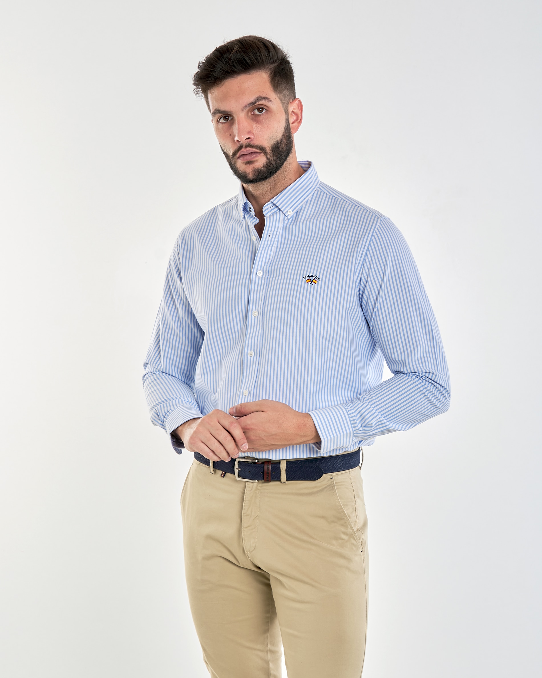 Camisa de hombre corte regular estampado rayas color - Spagnolo - Azul claro Azul claro-1