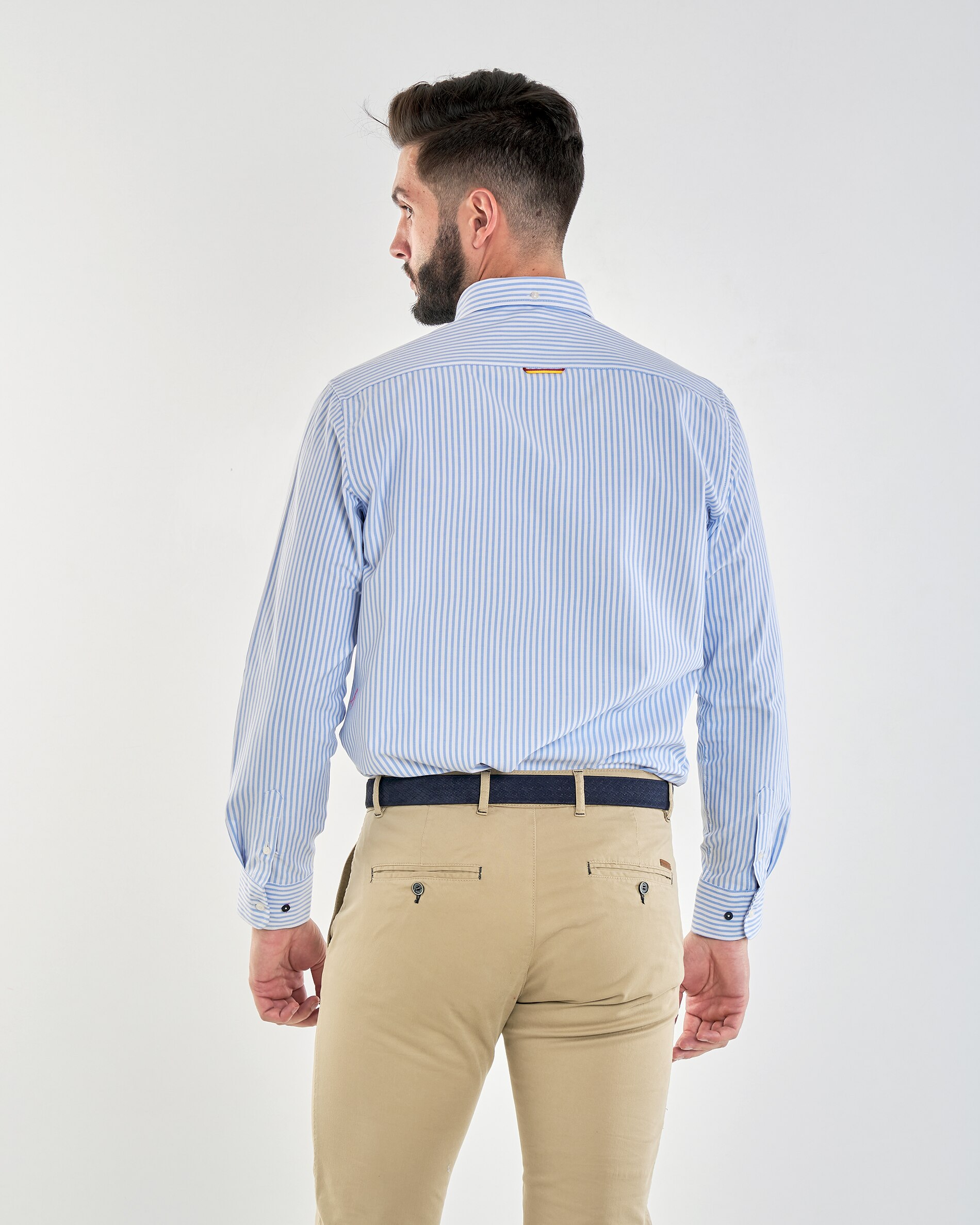 Camisa de hombre corte regular estampado rayas color - Spagnolo - Azul claro Azul claro-3