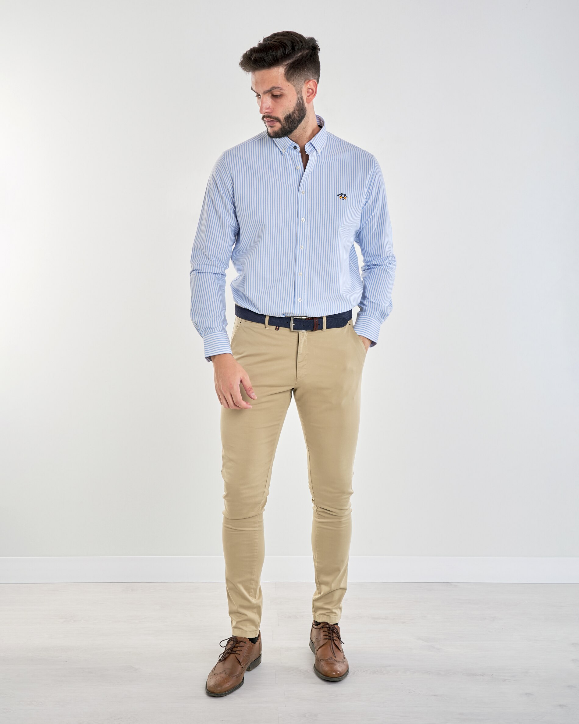 Camisa de hombre corte regular estampado rayas color - Spagnolo - Azul claro Azul claro-4