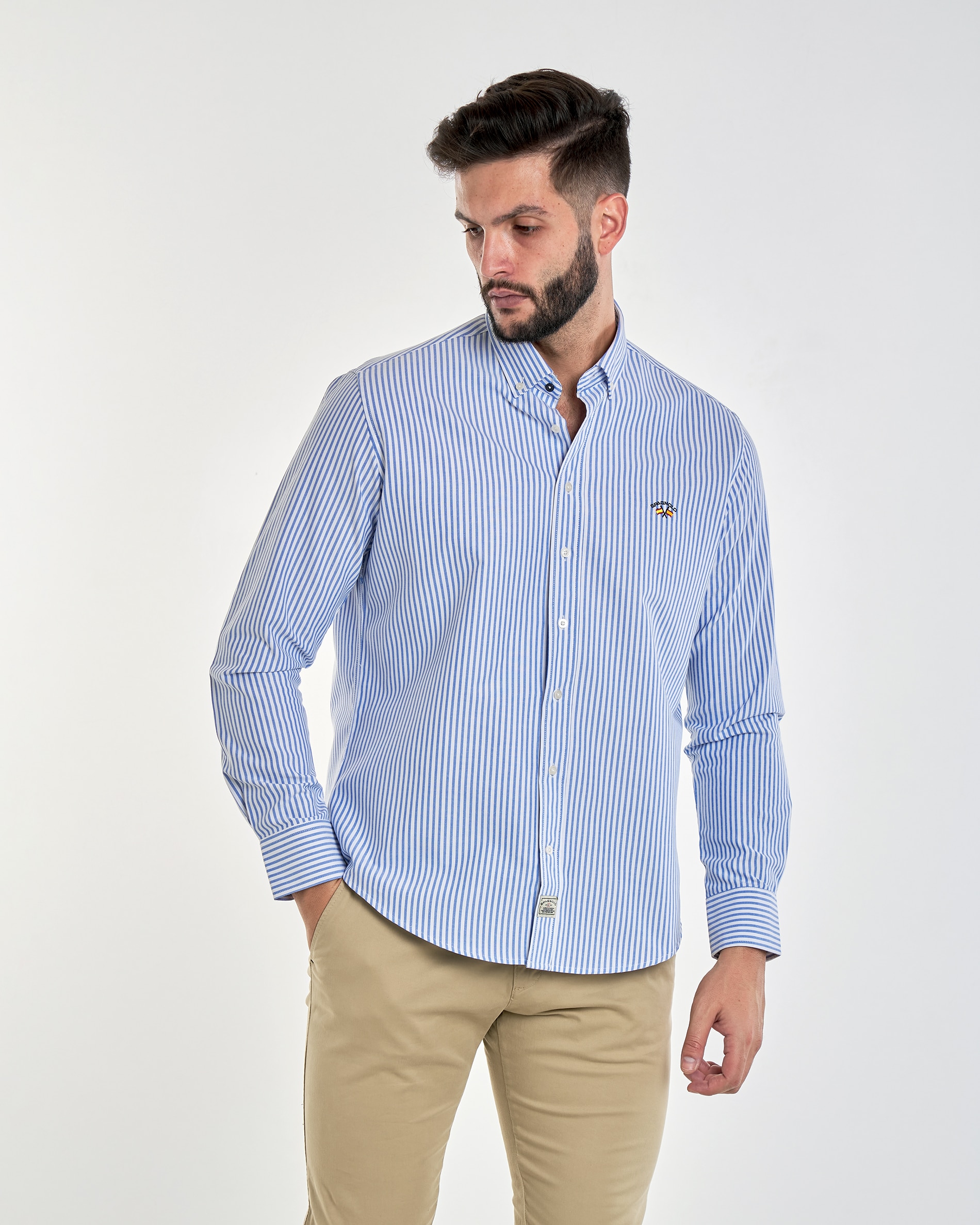 Spagnolo - Camisa de hombre corte regular estampado rayas color azul.