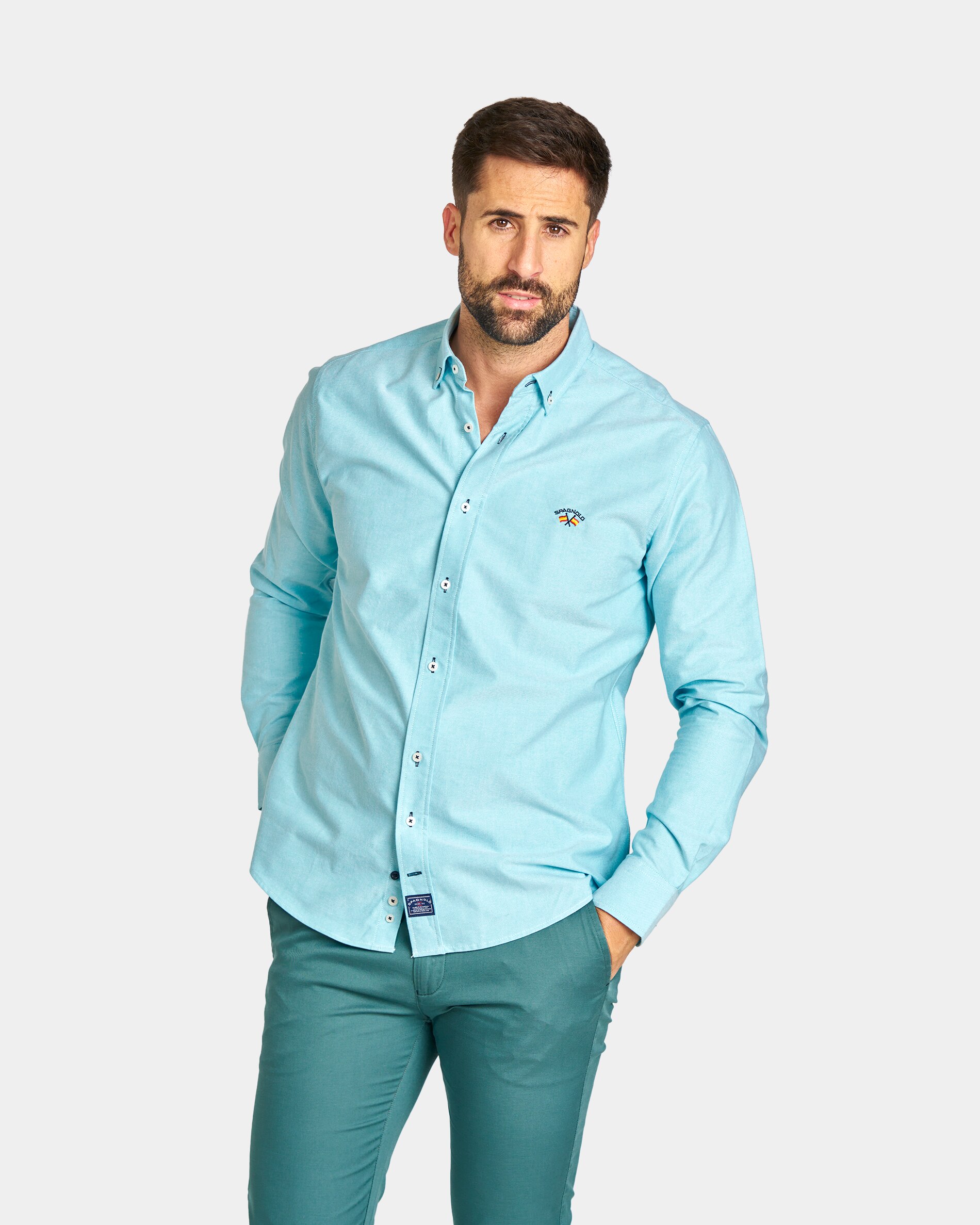 Camisa azul turquesa hombre deals