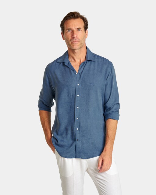 Imagen 0 de Camisa lino de hombre slim liso azul marino