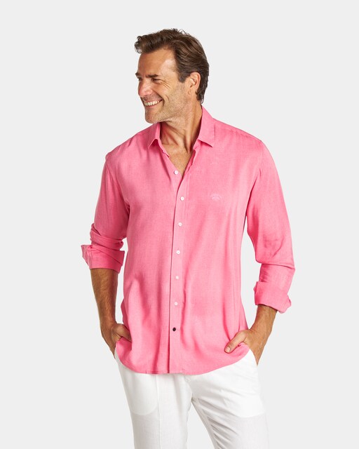 Imagen 0 de Camisa lino de hombre slim liso naranja