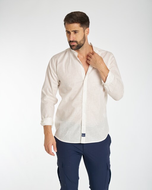 Imagen 0 de Camisa de lino de hombre corte regular liso color blanco