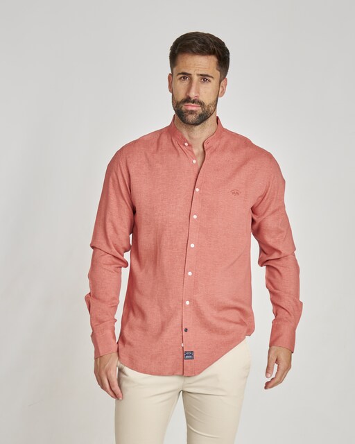 Imagen 0 de Camisa de lino de hombre corte regular liso color naranja