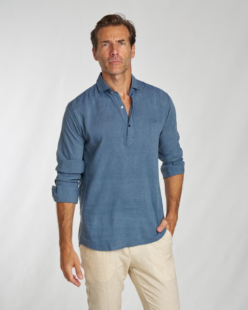 Imagen 0 de Camisa de lino de hombre corte regular liso color azul marino