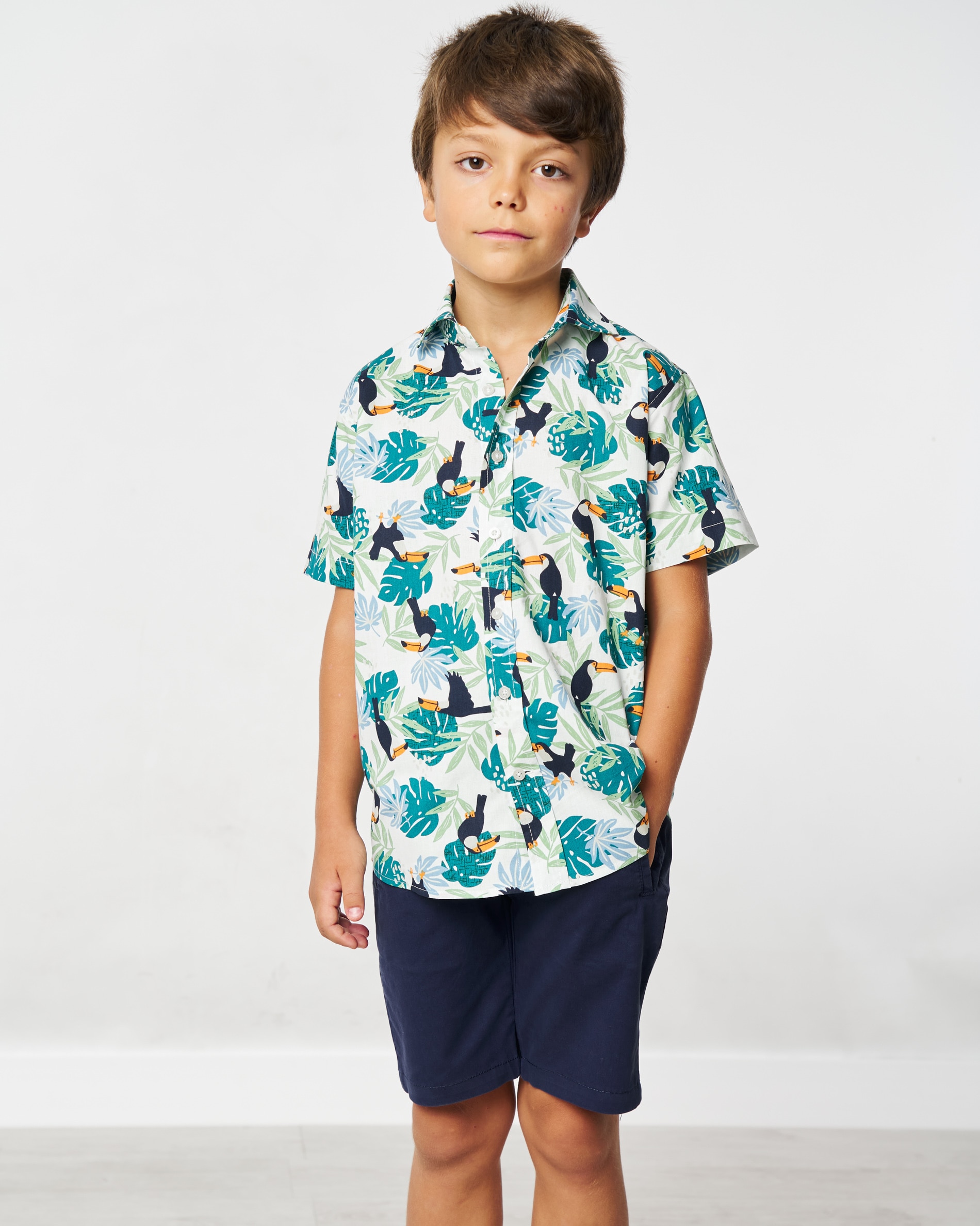 Imagen 0 de Camisa de niño de manga corta con estampado tropical Blanco