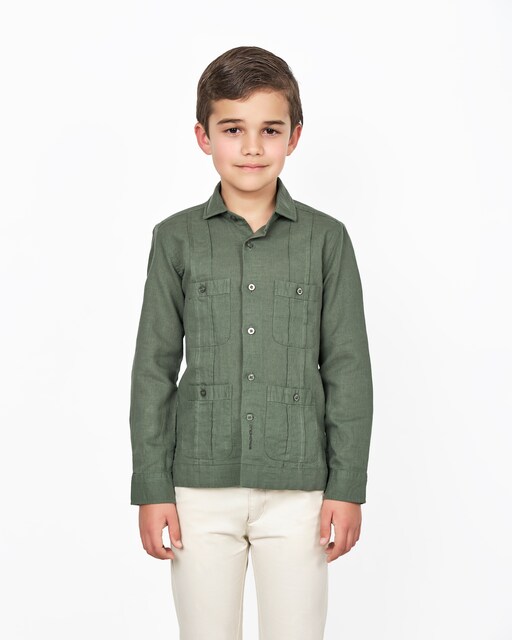 Imagen 0 de Guayabera lino de niño lisa de manga larga