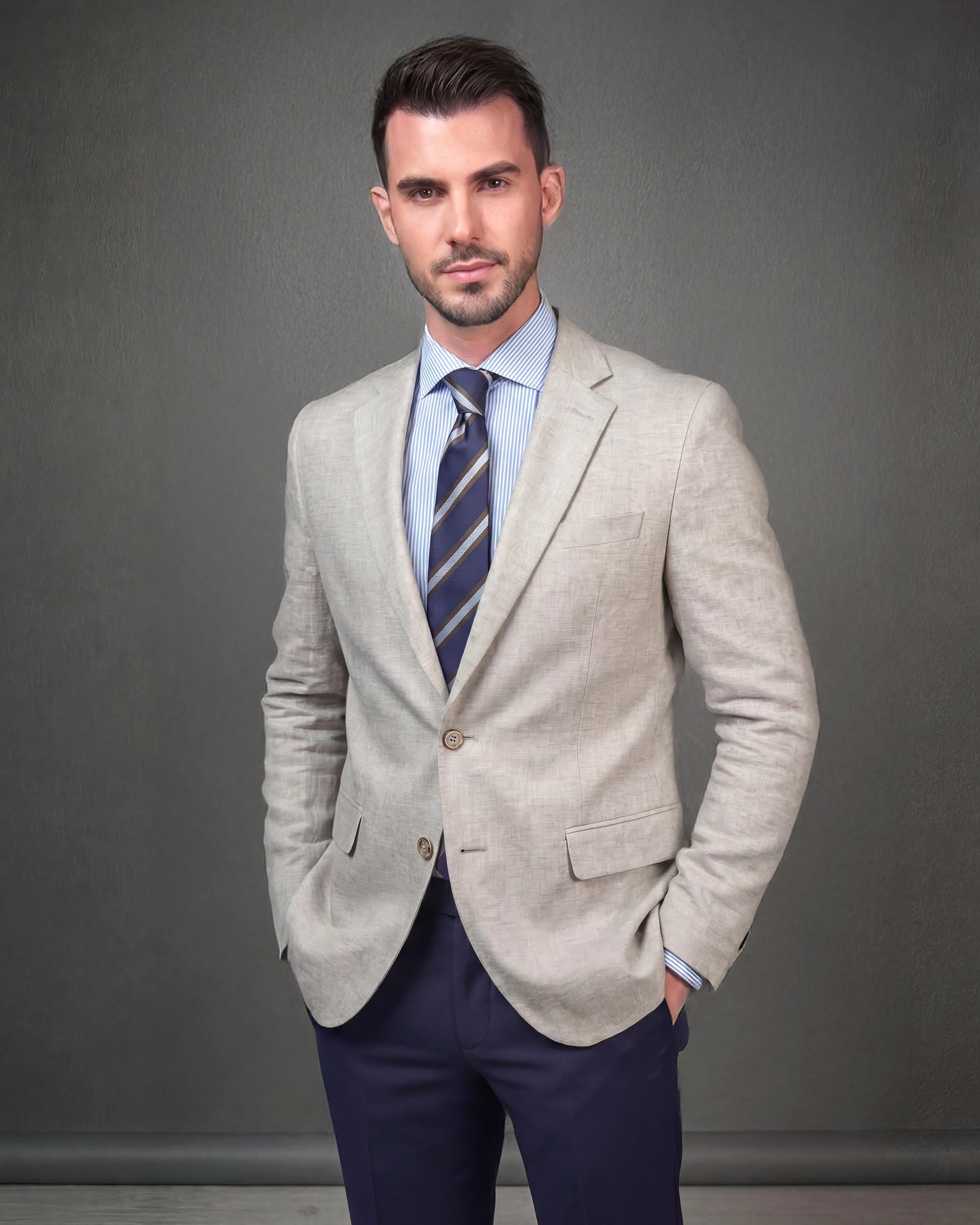 Americana de hombre de punto - Spagnolo - Beige Beige-1