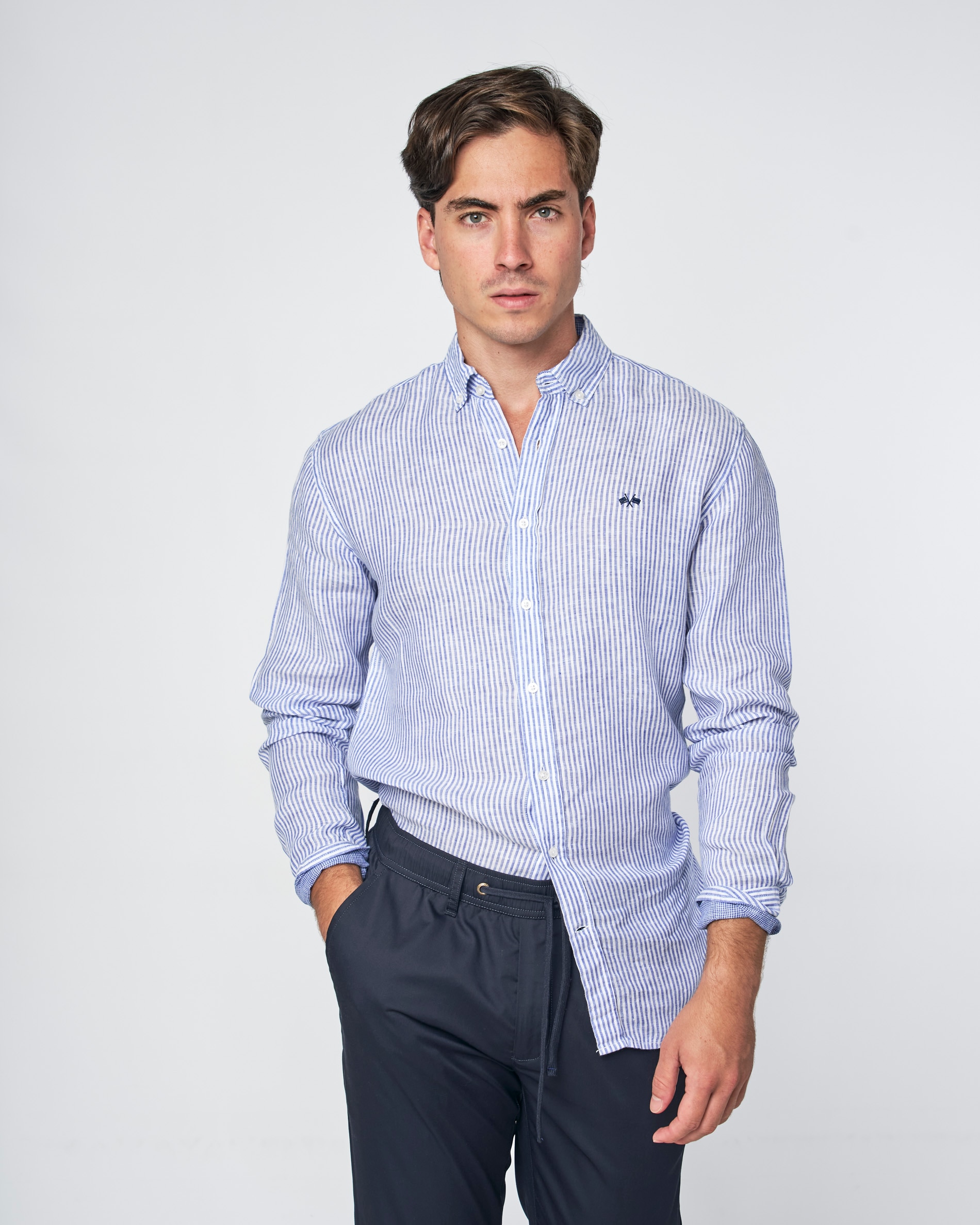 Camisa lino rayas - Spagnolo - Azul / Blanco Azul grisáceo-1