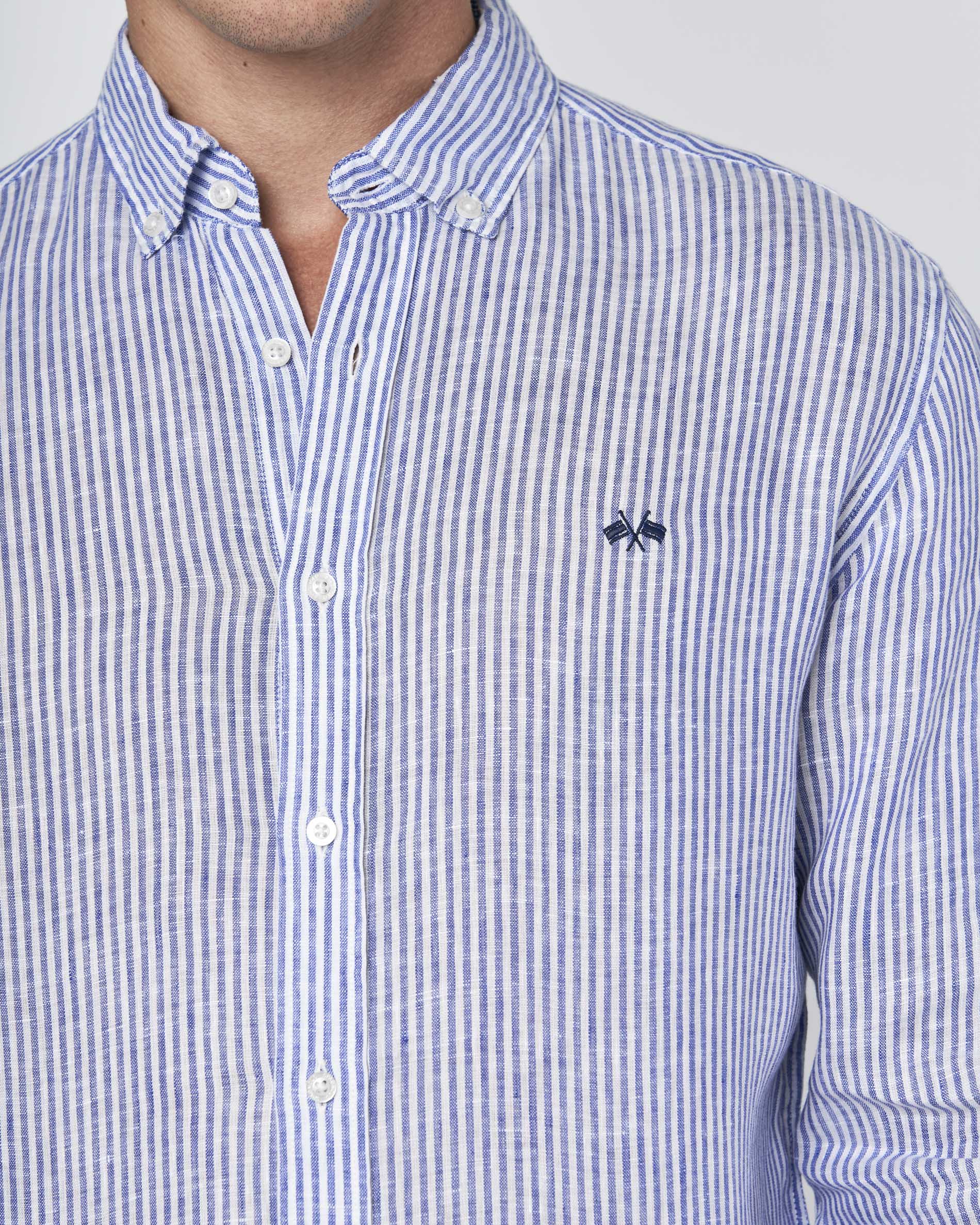Camisa lino rayas - Spagnolo - Azul / Blanco Azul grisáceo-2