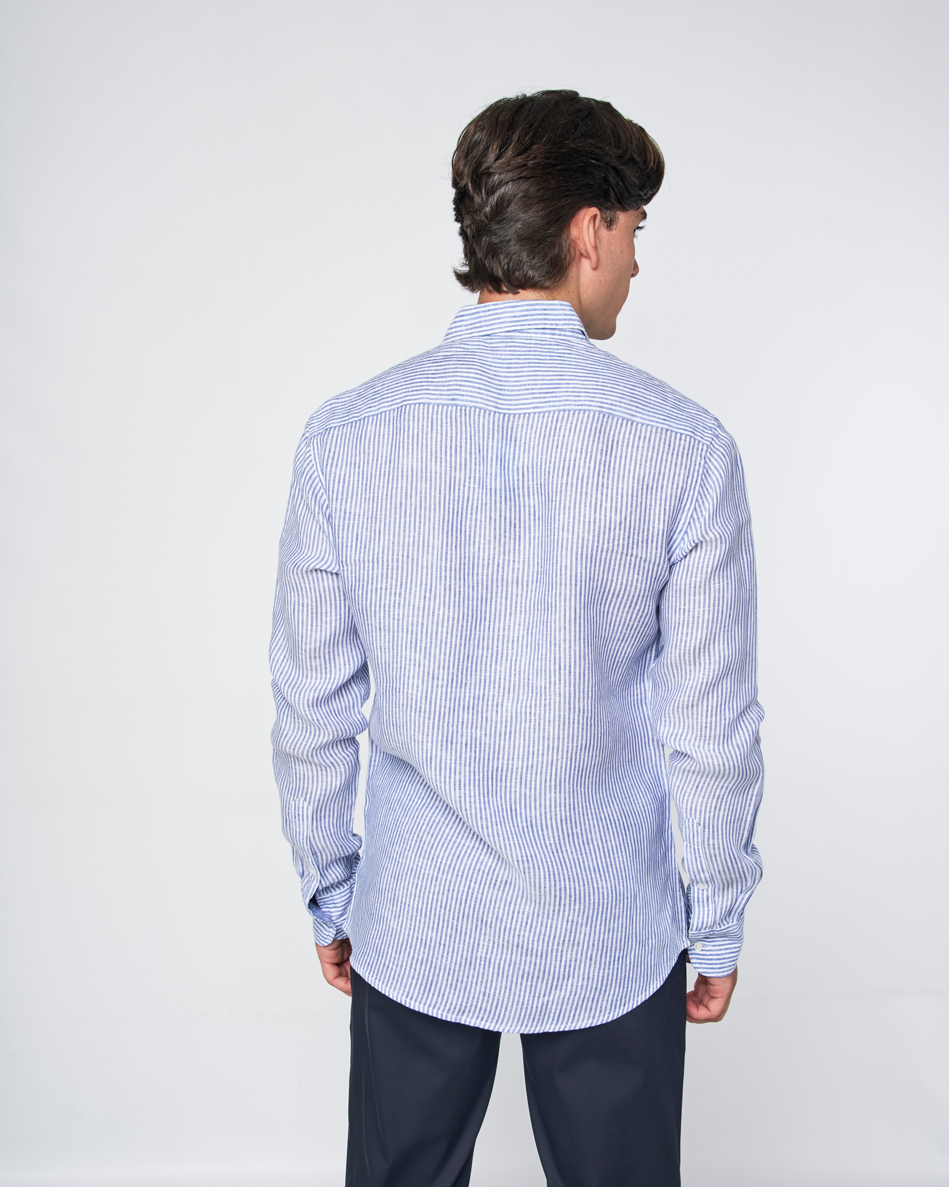 Camisa lino rayas - Spagnolo - Azul / Blanco Azul grisáceo-3