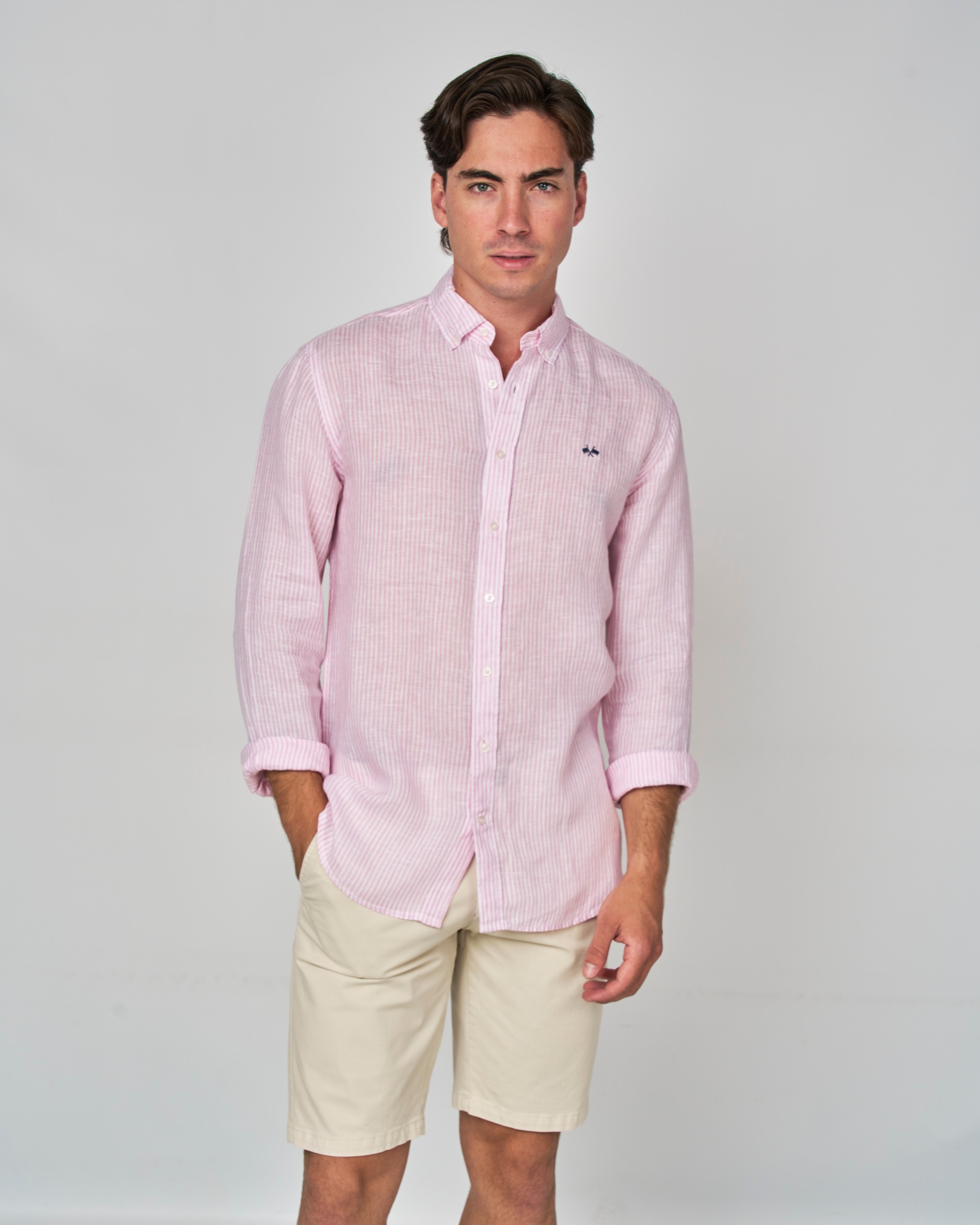 Camisa lino rayas - Spagnolo - Rosa claro Rosa claro-1