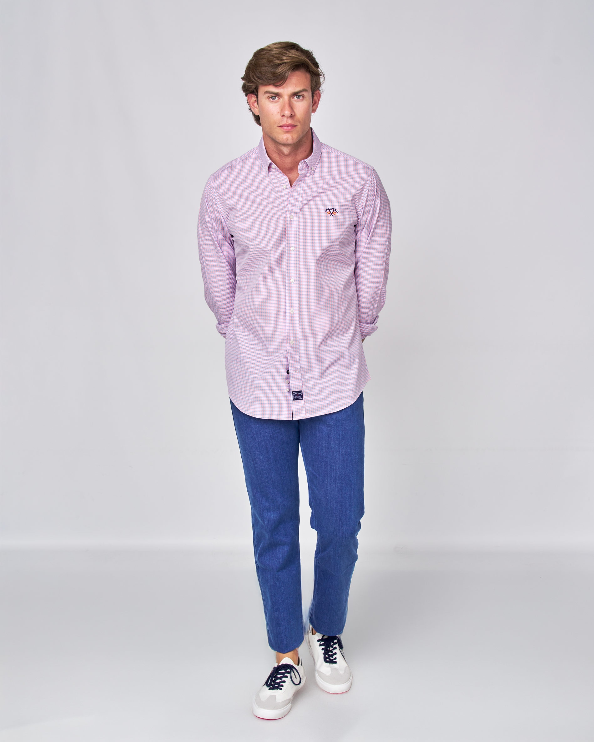 Camisa popelin cuadros - Spagnolo - Rosa pastel Rosa pastel-4