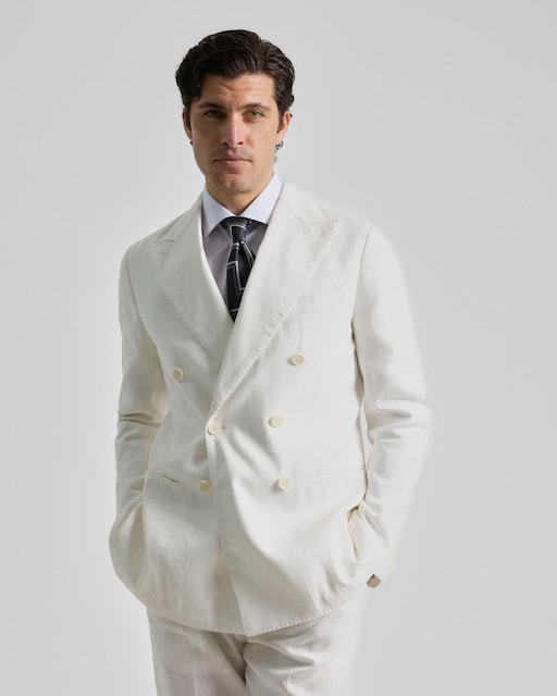 Imagen 0 de Americana cruzada de espiga de hombre slim blanca