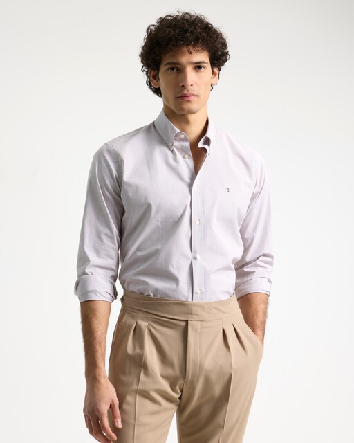 Imagen 0 de Camisa popelin micro cuadro  de hombre custom fit marrón