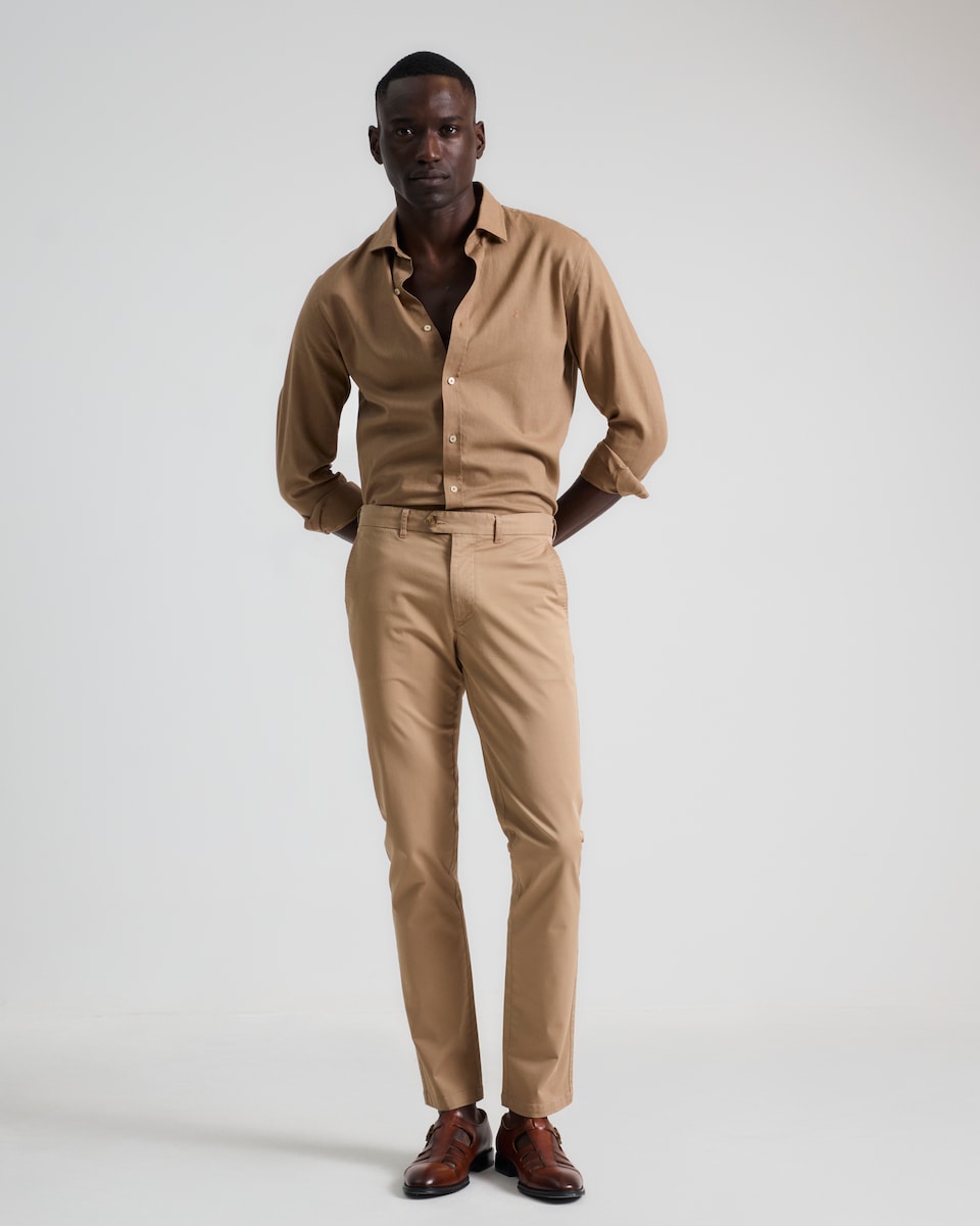 Slim Fit Pantalon Chino Hombre Marron Pantalón Chino Twill De