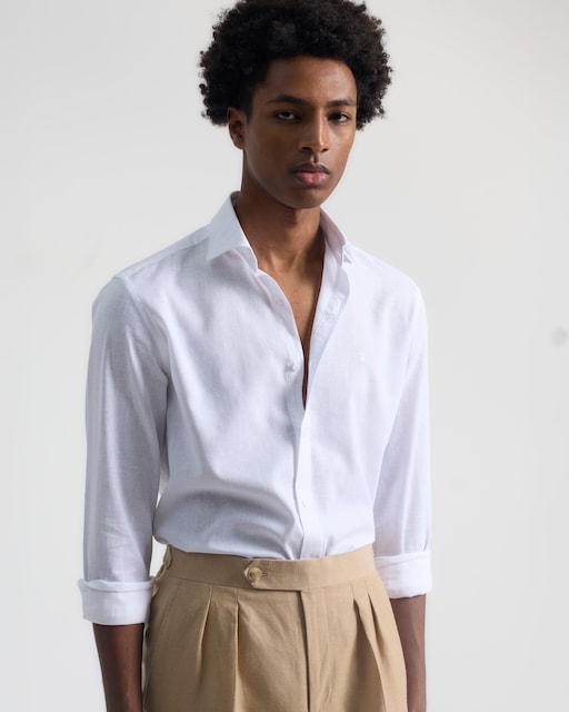 Imagen 0 de Camisa de hombre efecto lino custom fit cuello italiano
