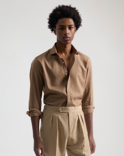 Imagen 0 de Camisa de hombre efecto lino custom fit cuello italiano