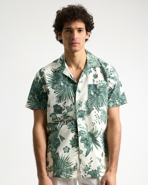 Imagen 0 de Camisa de hombre estampada manga corta custom fit verde oscuro