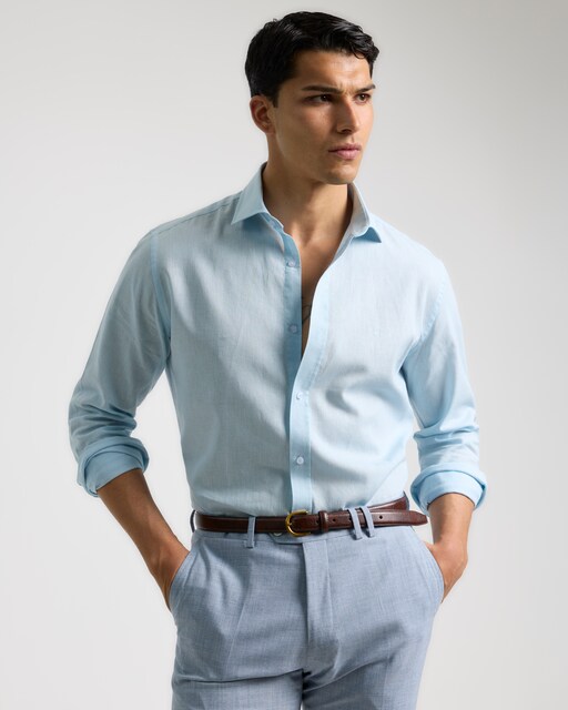 Imagen 0 de Camisa de hombre efecto lino custom fit cuello italiano