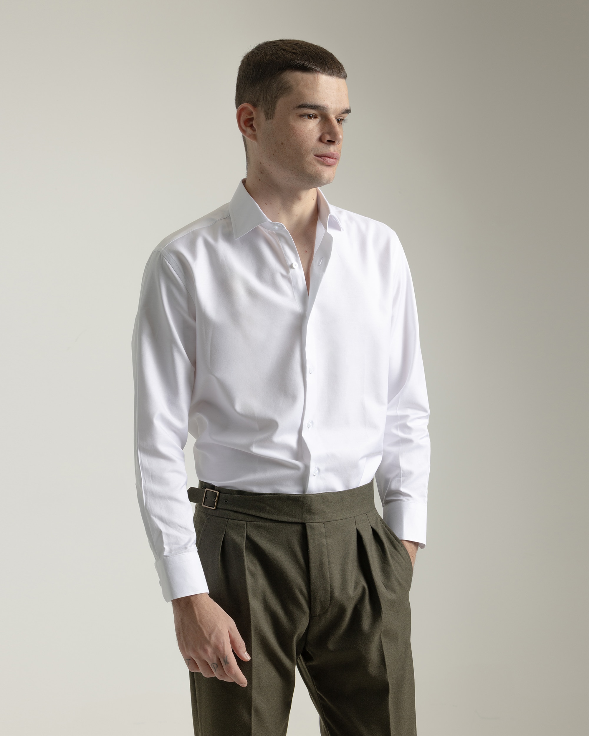 Camisa vestir twill de hombre regular fit - PuroEgo - Blanca Blanca-2