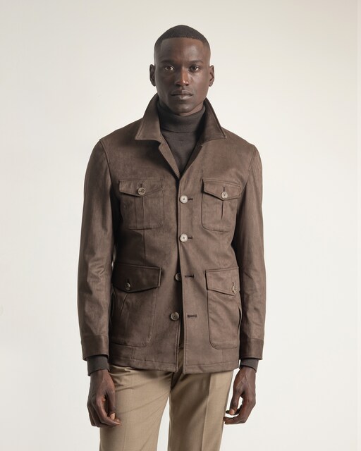 Imagen 0 de Cazadora tipo sahariana suede de hombre slim fit chocolate