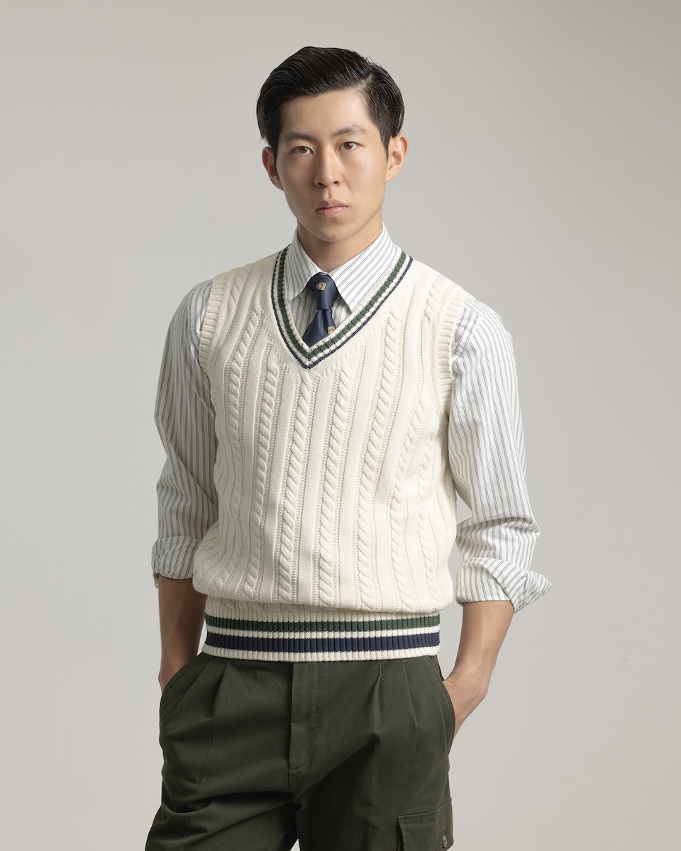 Chaleco de punto university cricket de hombre crudo · PuroEgo · El