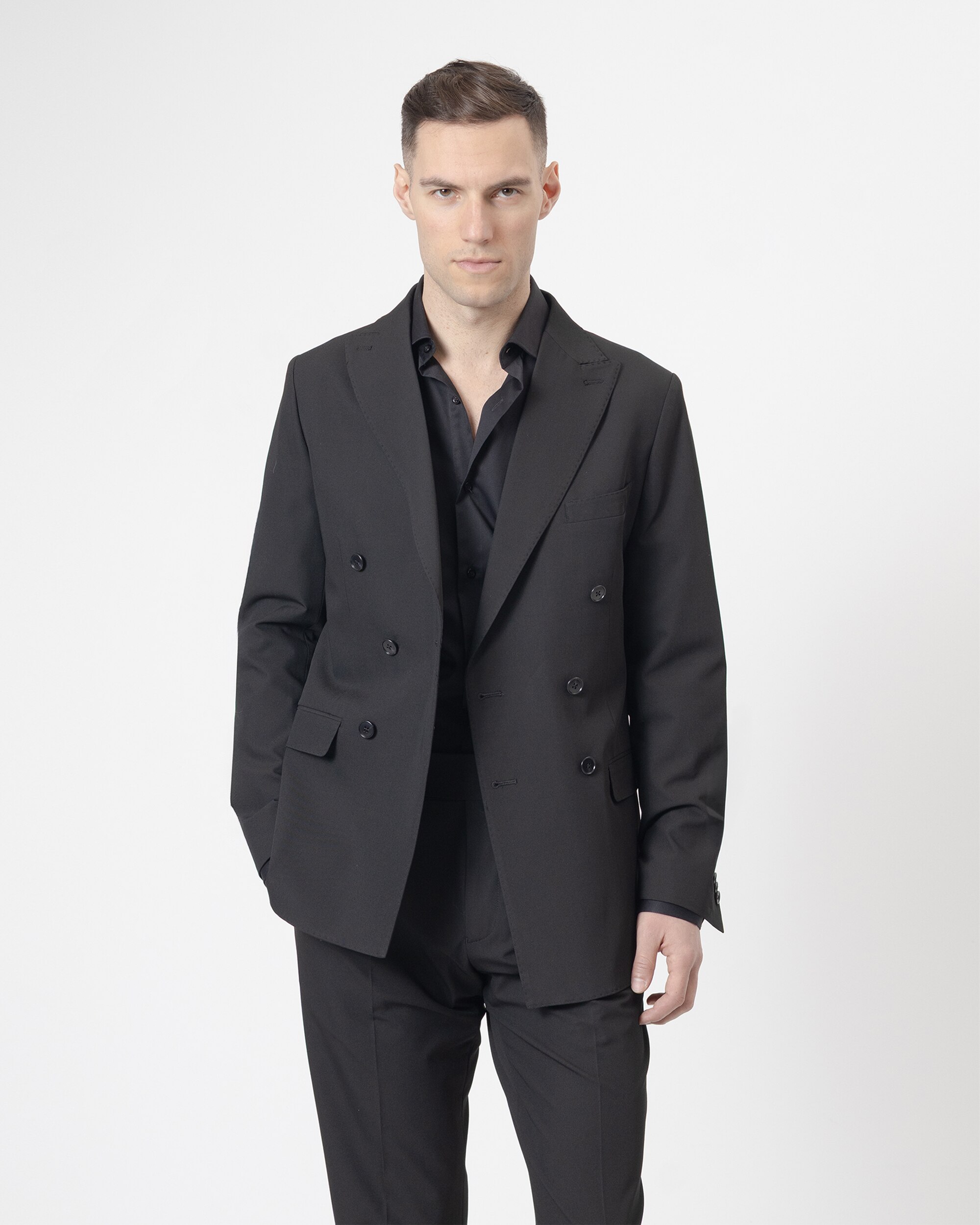 Americana vestir cruzada non iron de hombre slim fit - PuroEgo - Negro Negro-1