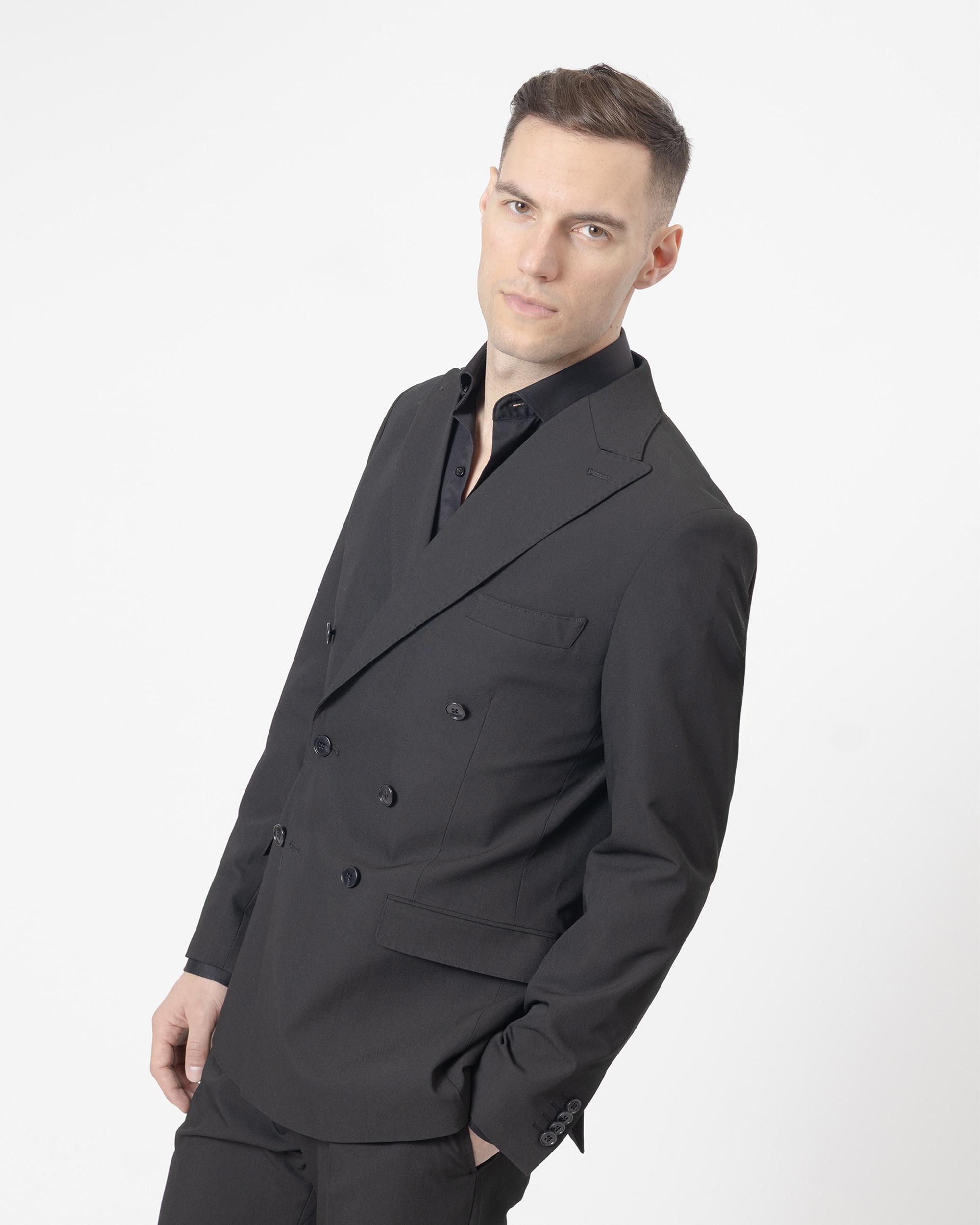 Americana vestir cruzada non iron de hombre slim fit - PuroEgo - Negro Negro-2