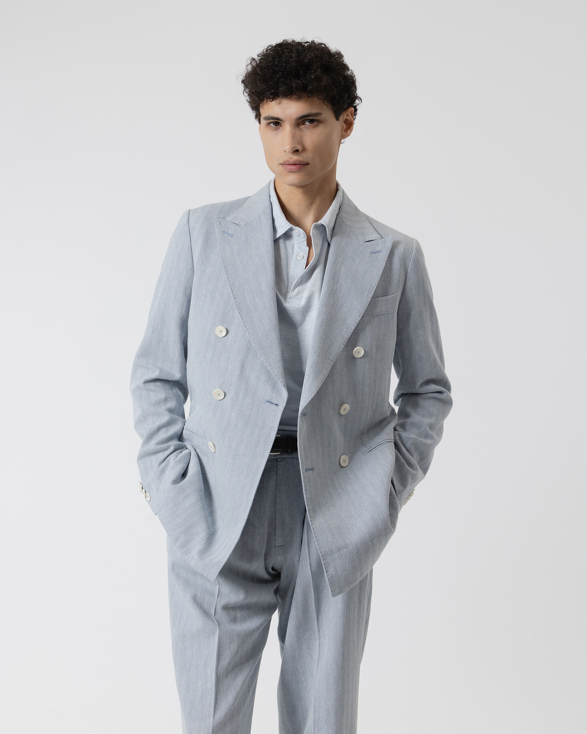 Imagen 0 de Americana cruzada espiga slim fit de hombre azul celeste Marrón oscuro