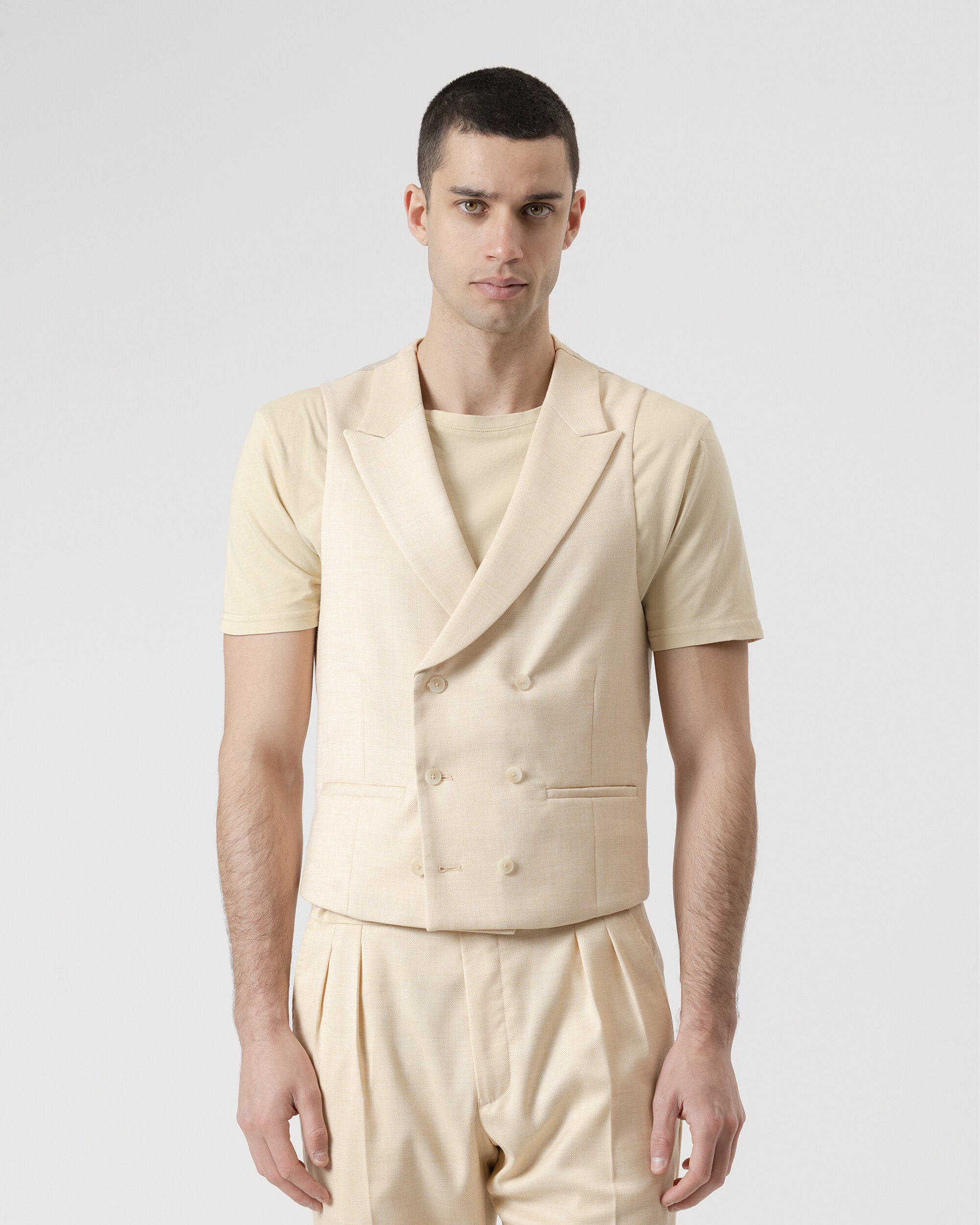 Chaleco cruzado vestir slim fit de hombre - PuroEgo - Crema Crema-1