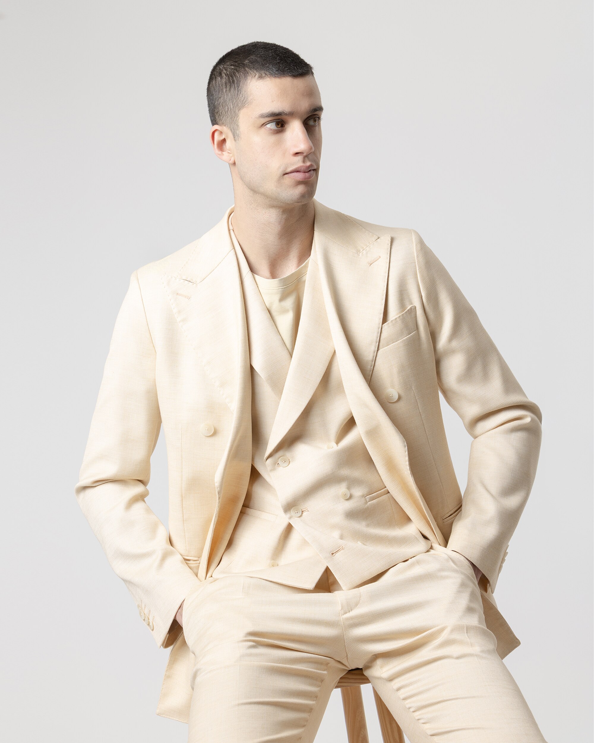 Chaleco cruzado vestir slim fit de hombre - PuroEgo - Crema Crema-2
