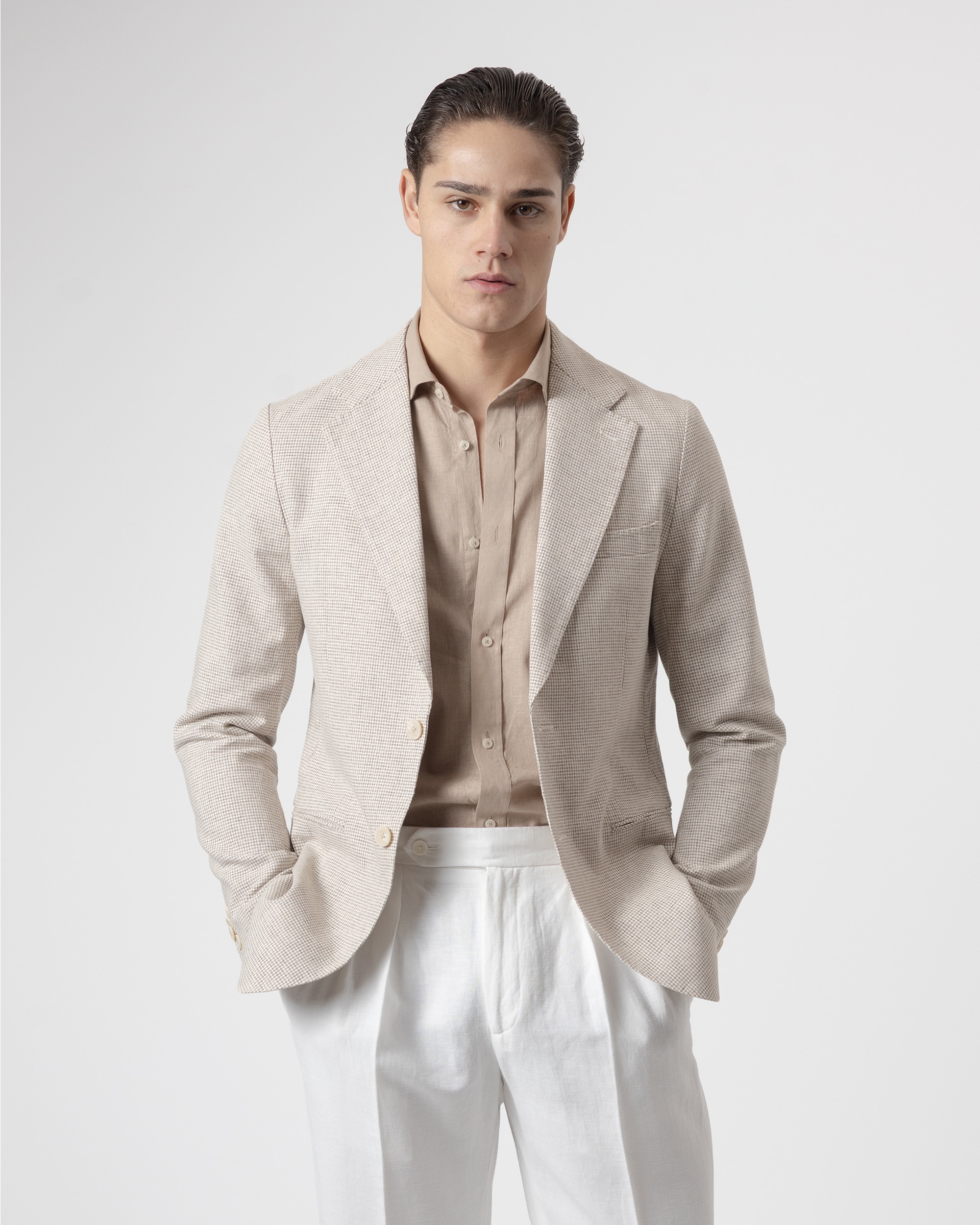 Imagen 0 de Americana pata de gallo slim fit de hombre Marrón claro