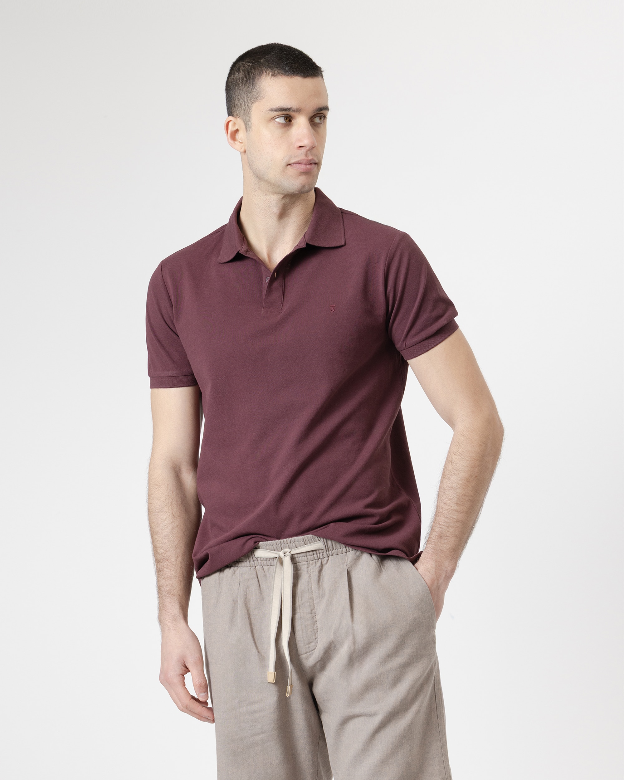 Polo básico piqué de hombre algodón slim fit - PuroEgo - Berenjena Berenjena-1