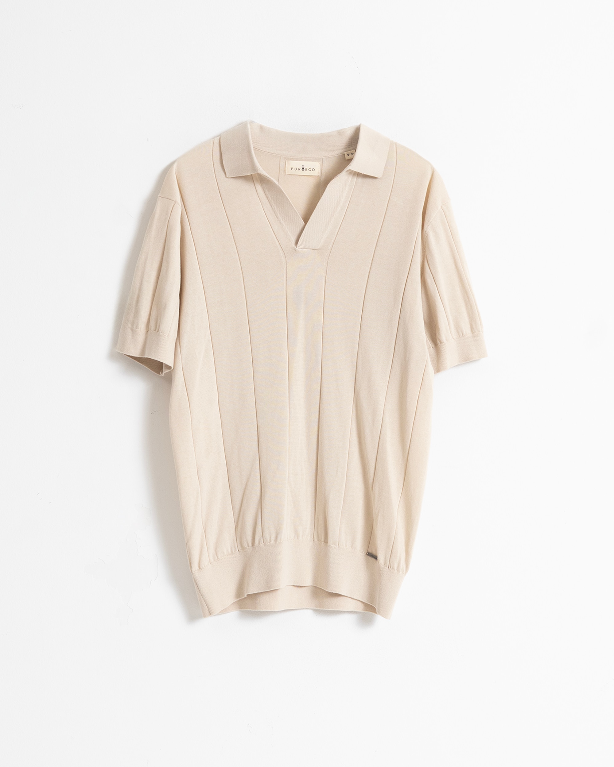 Polo de punto canalé algodón manga corta de hombre - PuroEgo - Beige Beige-5