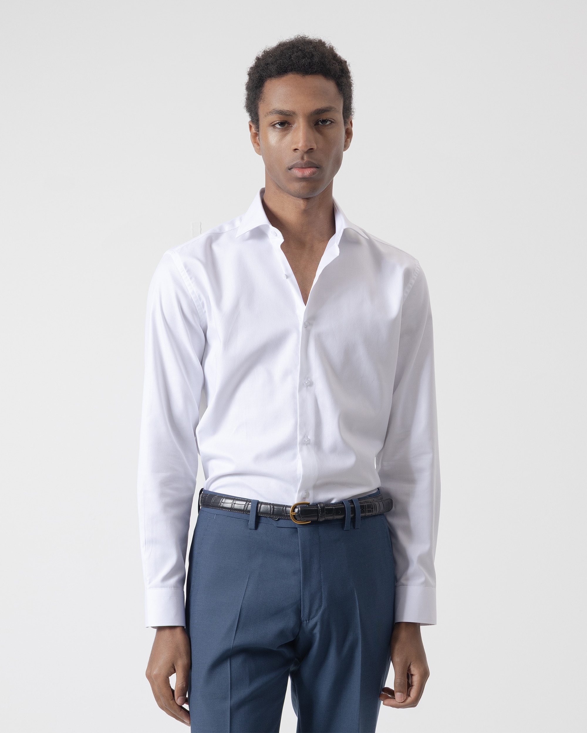 PuroEgo - Camisa vestir fil a fil de hombre regular fit blanca.