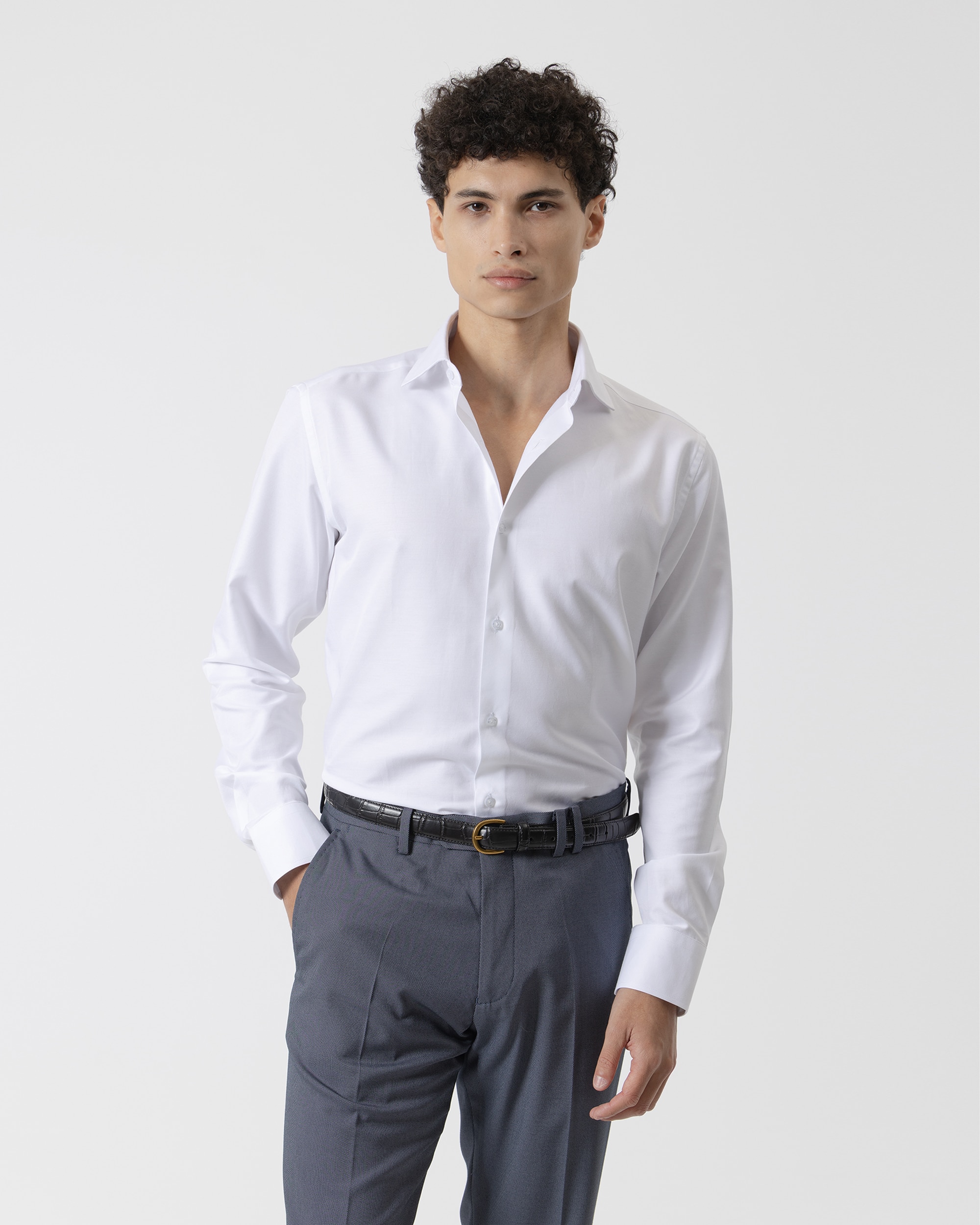 Imagen 0 de Camisa vestir twill de hombre regular fit Blanco
