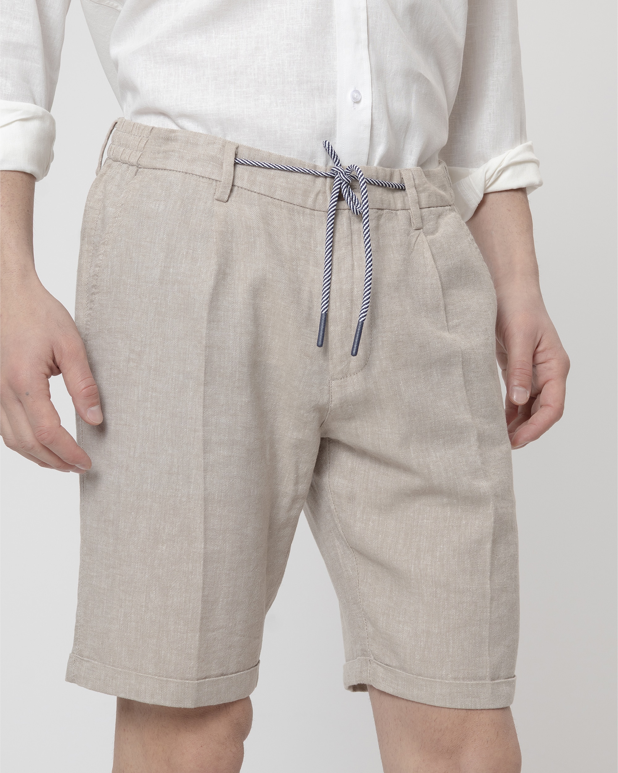 Bermuda espiga de hombre lino algodón slim fit - PuroEgo - Azul Marrón claro-3