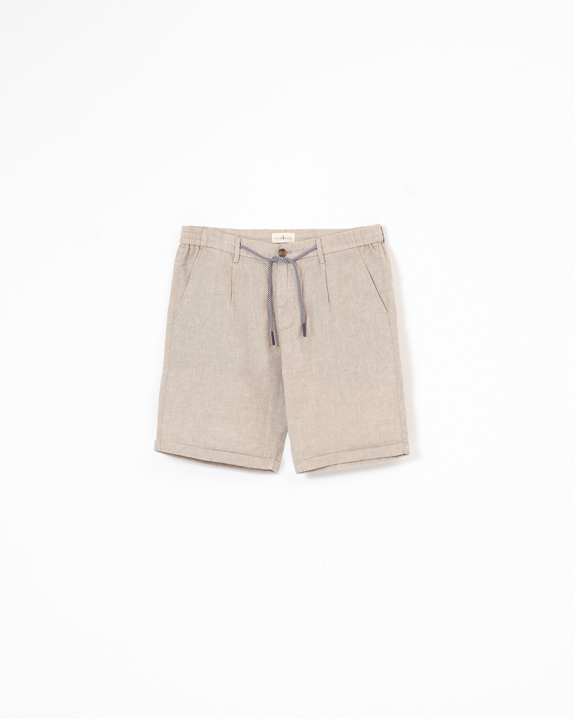 Bermuda espiga de hombre lino algodón slim fit - PuroEgo - Azul Marrón claro-5