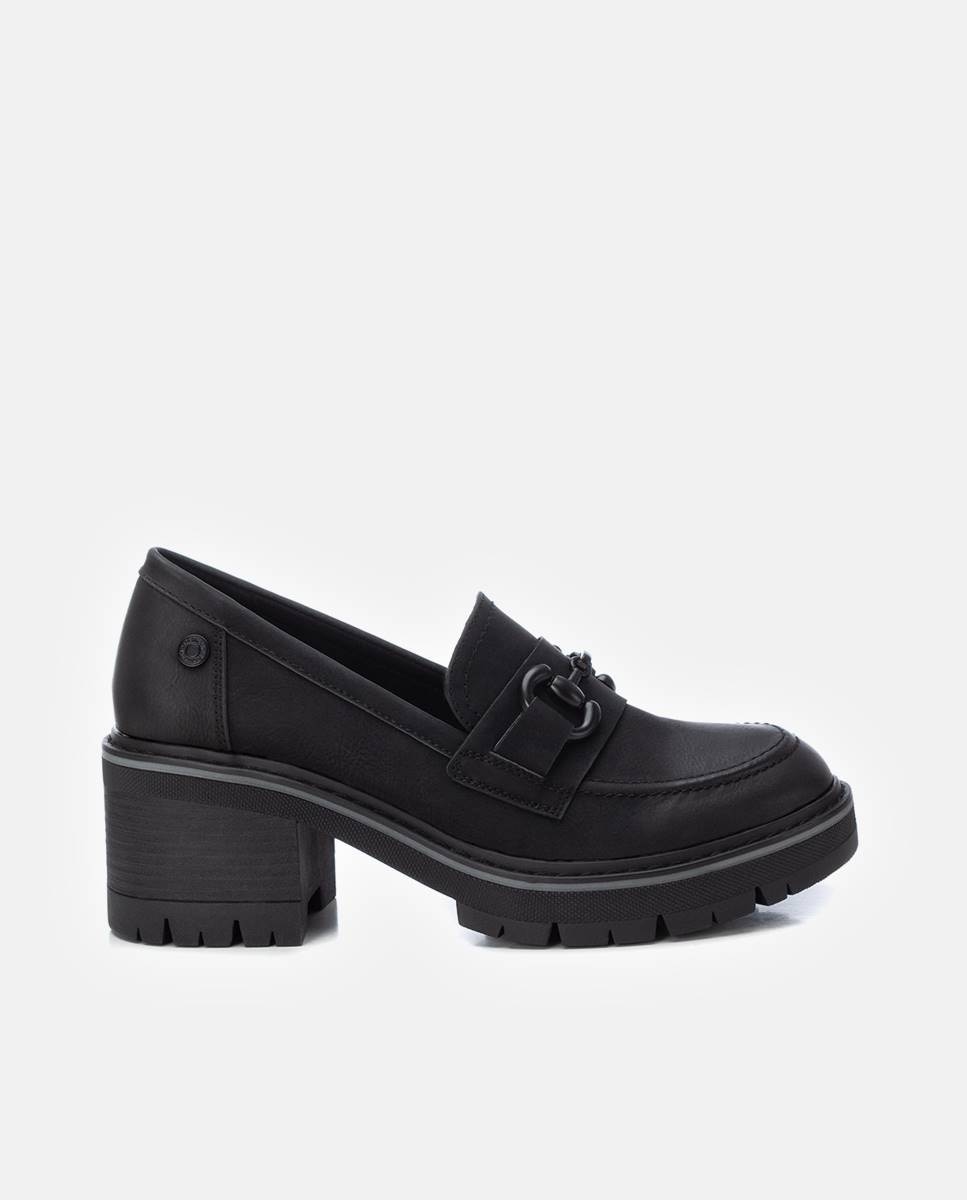 Mocasín de mujer con hebilla de antelina - Refresh - Negro Negro-1